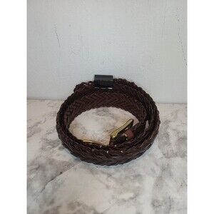 Nautica Brown Leather Braided /Woven Belt 36" Brass Closure *Read